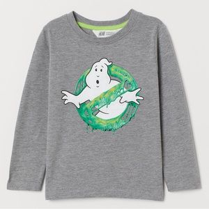 H&M Ghostbuster Kids Gray Long Sleeve Shirt Top with Green Slime